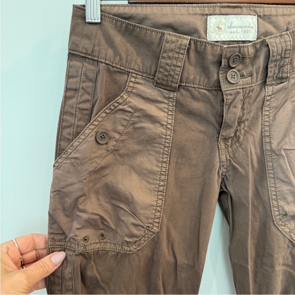 VTG Y2K Abercrombie Fitch Pants Brown Cargo Baggy Low Rise Kids L Womens XS - Picture 3 of 13